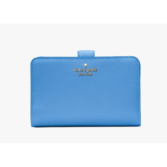 New Kate Spade Lena Medium Compact Bifold Wallet Pebble Leather Tide Pool - Picture 1 of 3